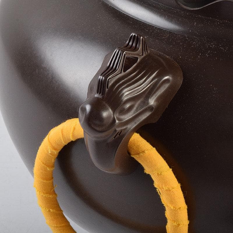 茶道具　釜師　畠春斎作　無文　平丸釜　唐銅鬼面風炉　共布共箱　M　R9292B