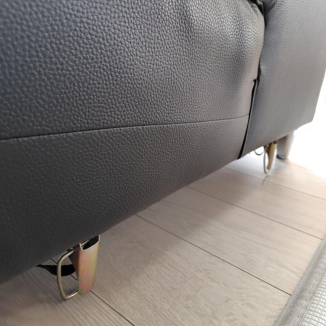 【直接引取】黒　牛本革　合成皮革 3人掛けカウチソファ　ヘッドレスト付