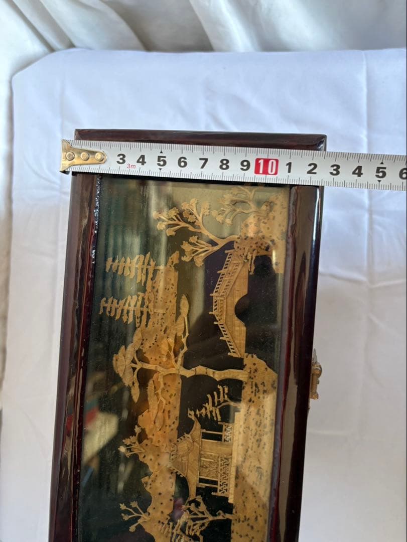 中国伝統工芸品 コルク細工 楼閣山水図 ジュエリーボックス 多段構造 オルゴール
