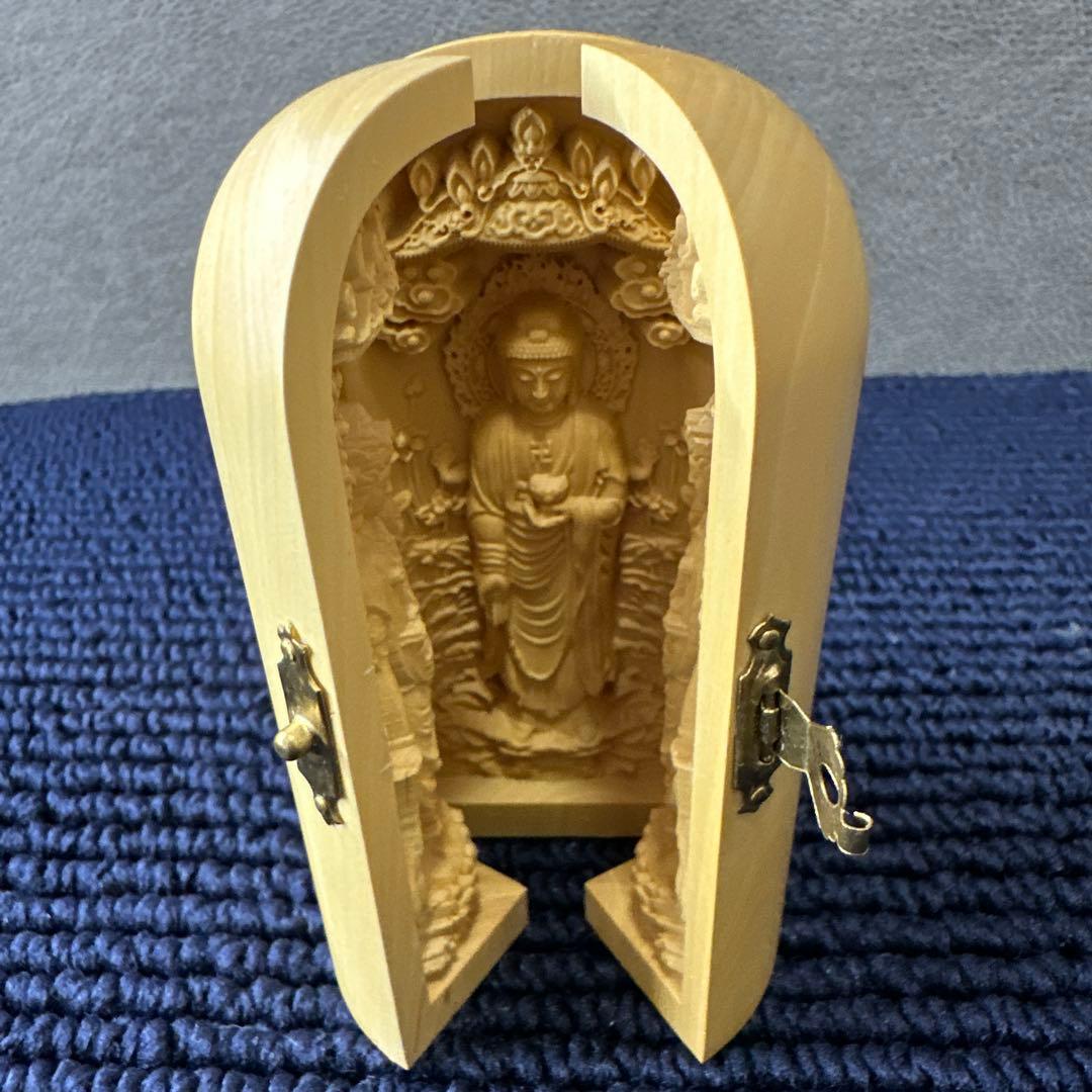 開運 阿弥陀三尊 三開仏 天然木