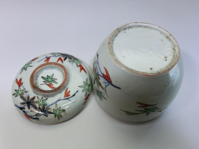 蓋物■紅葉 蓋茶碗 赤絵染付 蓋器(江戸後期～明治期) 鳩居堂 蓋鉢 時代 骨董