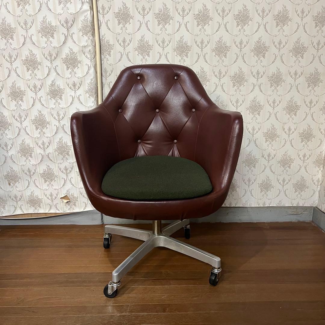 【アンティーク】①キャスター付き ラウンジチェア 椅子 アームチェア 昭和レトロ