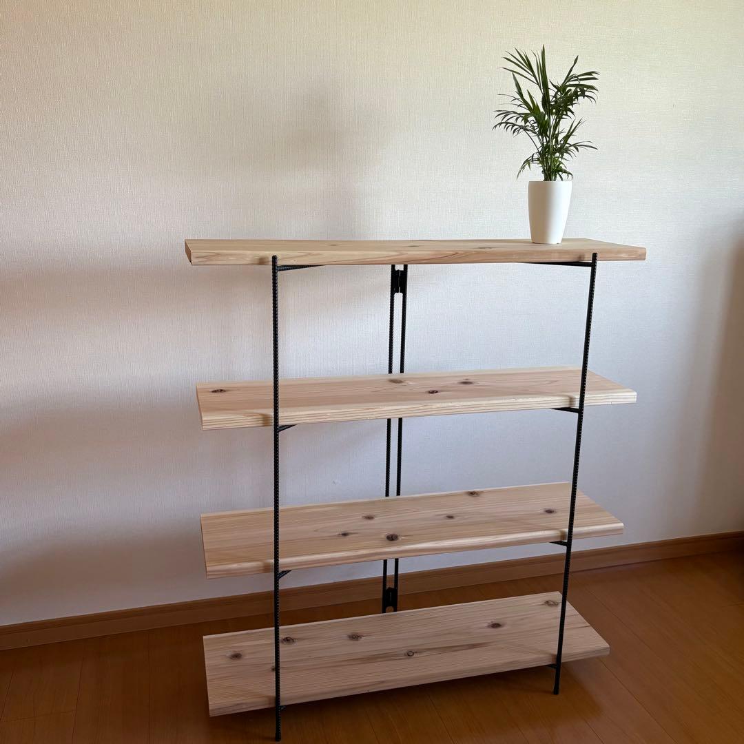 無垢板　オープンシェルフ　折り畳みラック　什器　飾り棚　観葉植物棚　奥行27cm