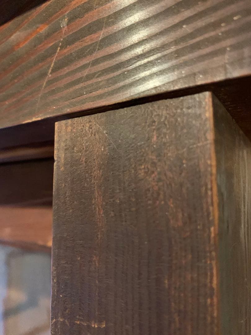 ガラス戸棚 昭和初期 木製キャビネット 水屋箪笥　ゆらゆらガラス アンティーク棚