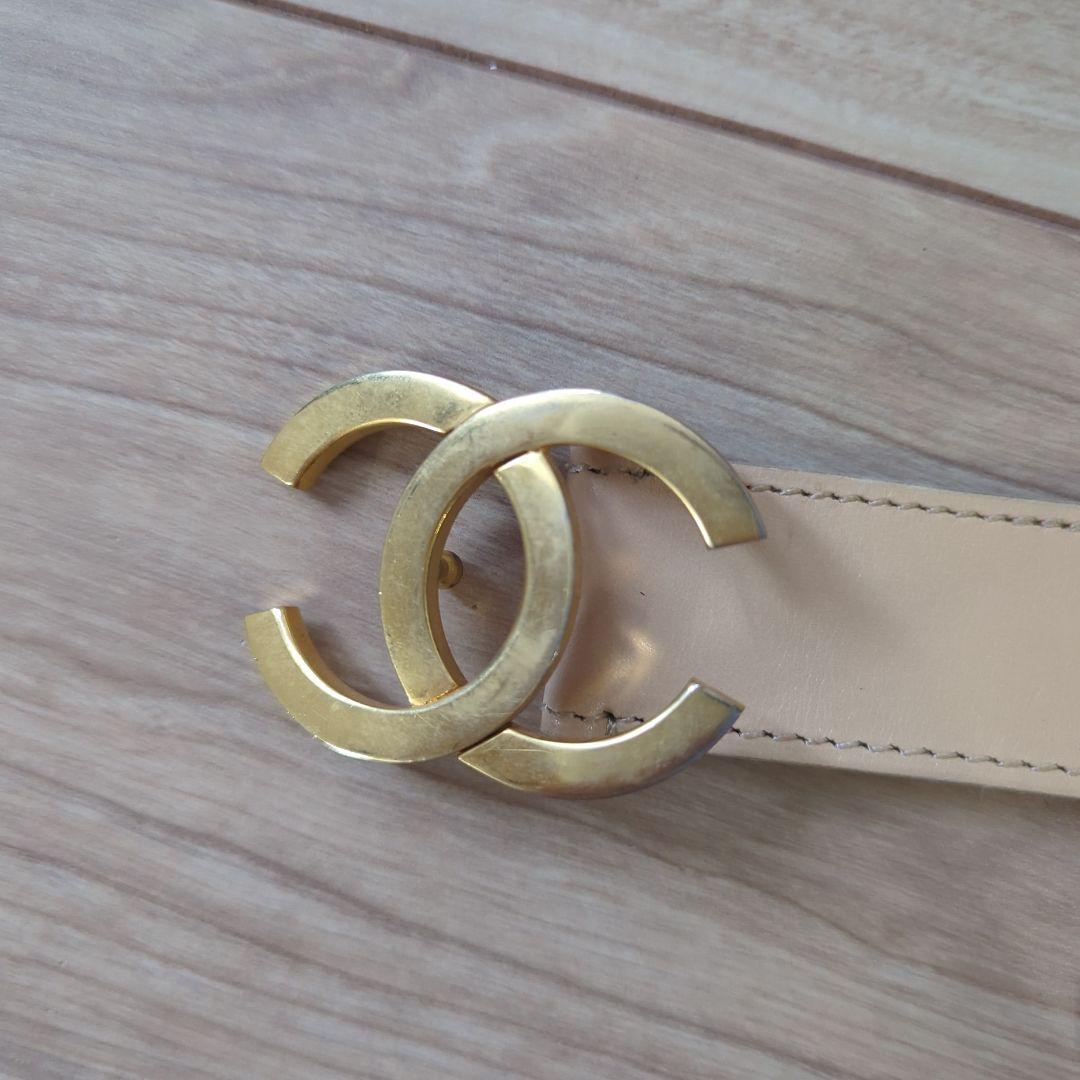CHANEL ベージュ ダブルCロゴ ベルト 69