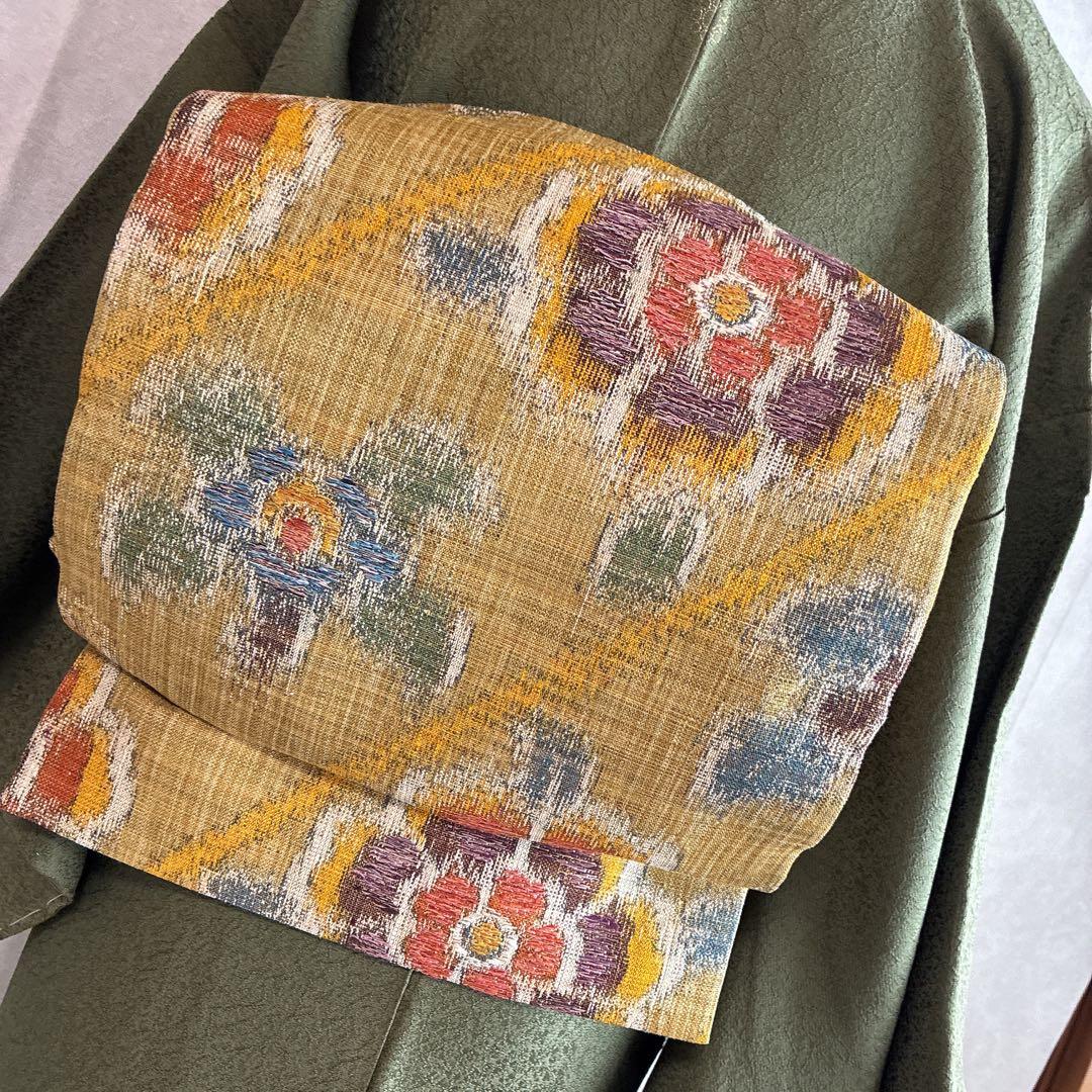 色無地　フルセット　着物　正絹　しつけ付き　ロング丈　灰緑　卒業式　入学式　J6