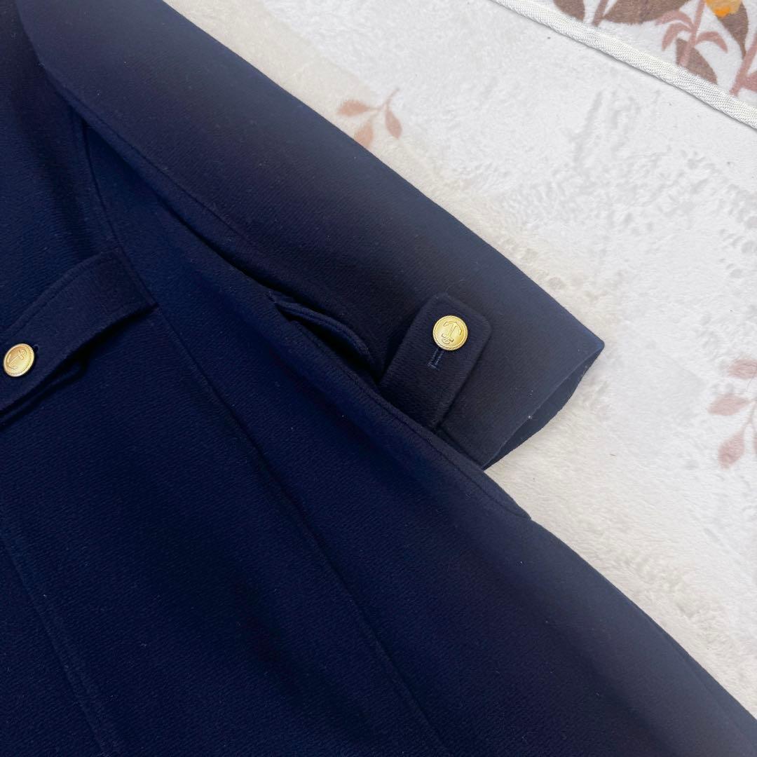 美品 15号 大きいサイズ ニューヨーカー ウール ロングコート ネイビー 3L