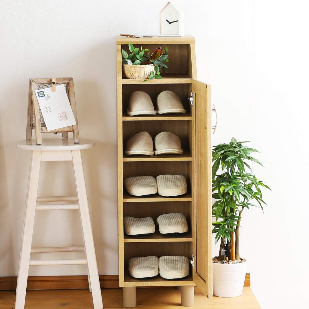 スリムデザイン下駄箱！扉付、幅30cm、靴・スリッパ調整可能棚