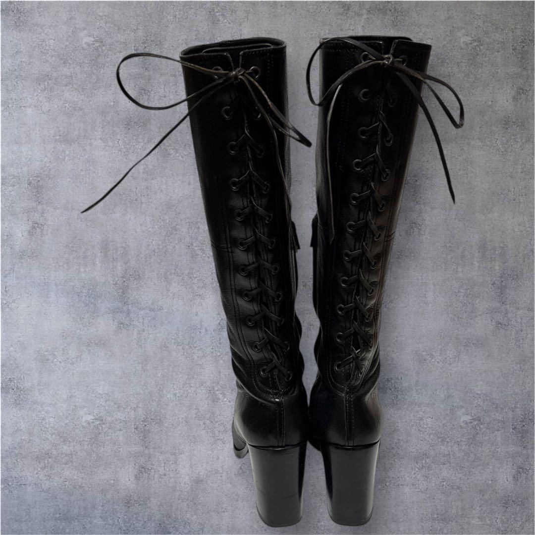 希少サイズ❣️23.5MIU MIU ロングブーツ 黒 本革 美脚ライン✨