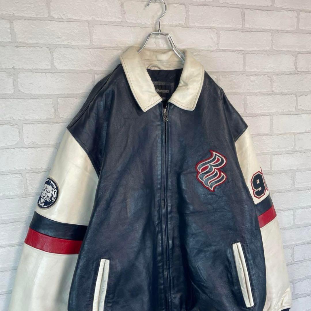 ロカウェア 刺繍ロゴ オーバーサイズ レザー スタジャン B系 極厚 本革