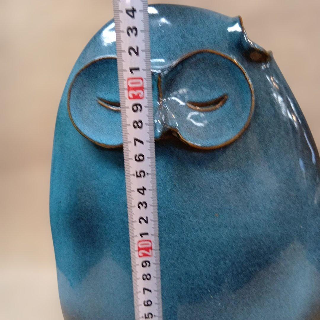 フクロウの陶器　作家物　花器　花瓶 ブルー　グラデーション