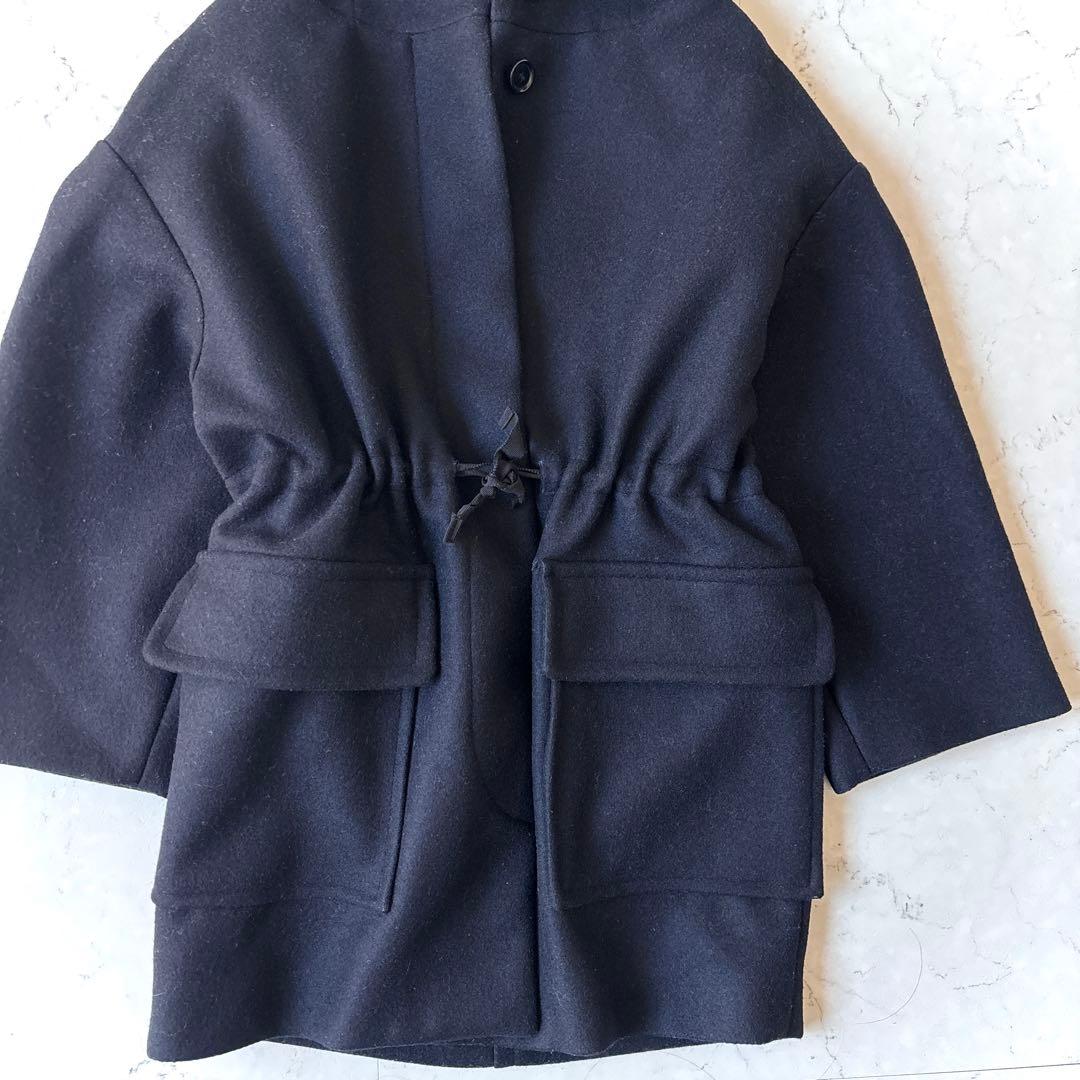 イザベルマラン オーバーサイズ フーデッドウールメルトン リバーハーフコート 黒