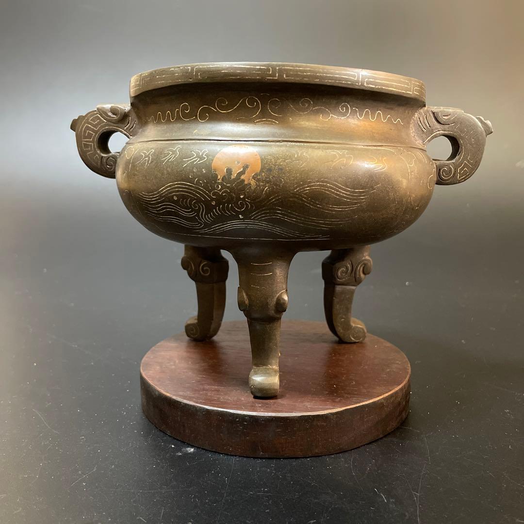 時代物　古銅　銀象嵌　香炉