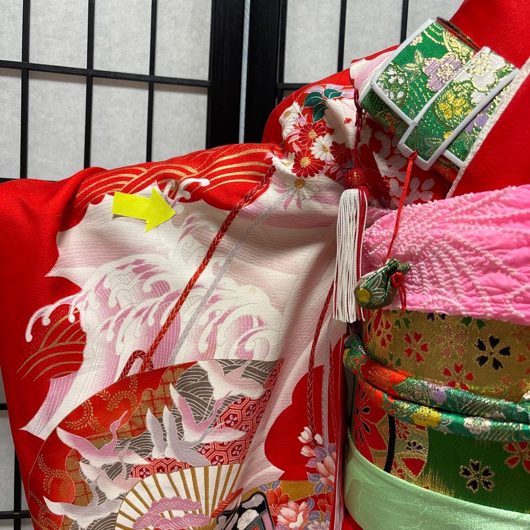 七五三　着物セット　7歳　正絹　古典柄　赤色