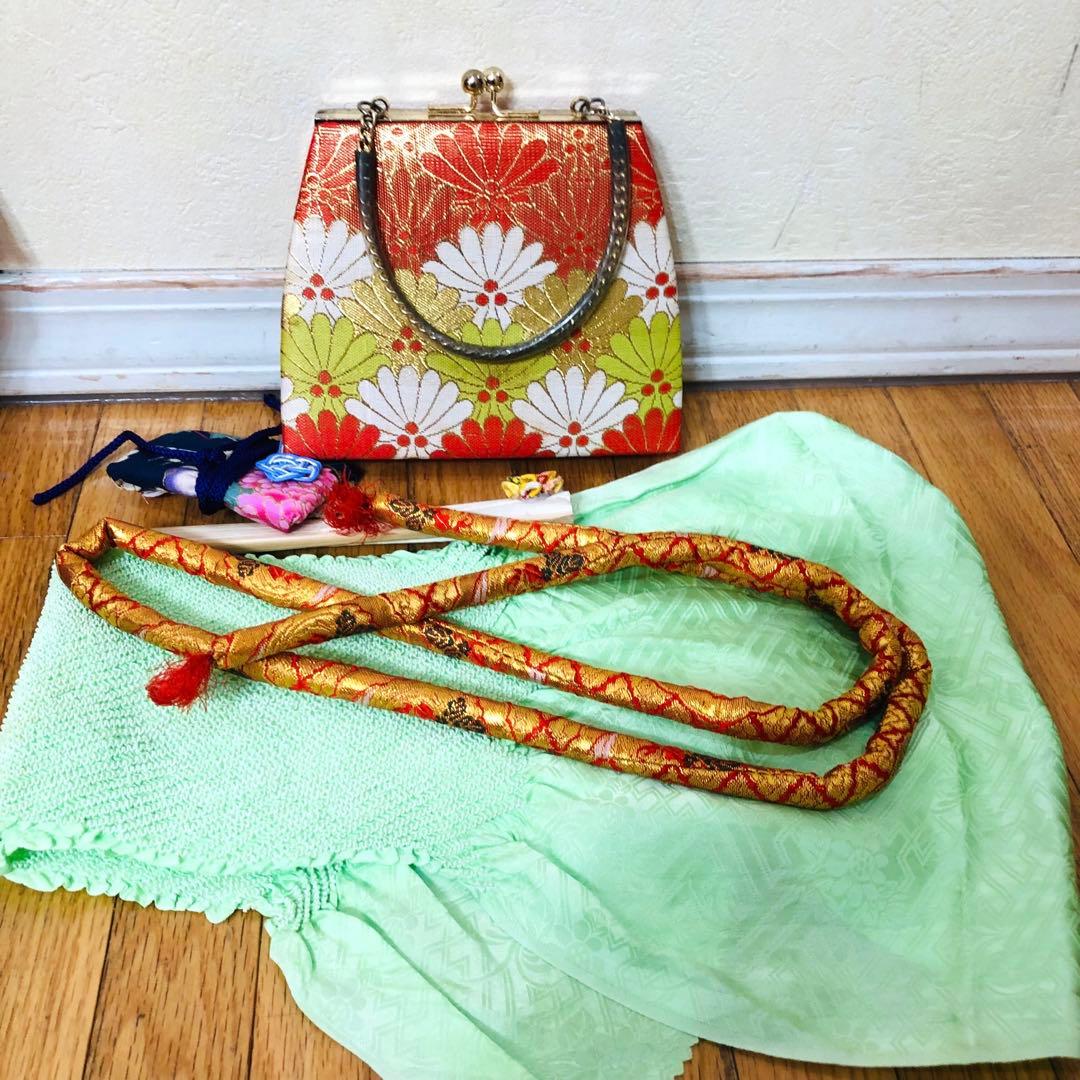 七五三 七歳‼️豪華正絹オレンジ系‼️蝶々花桜菊金彩煌びやか‼️安心フルセット