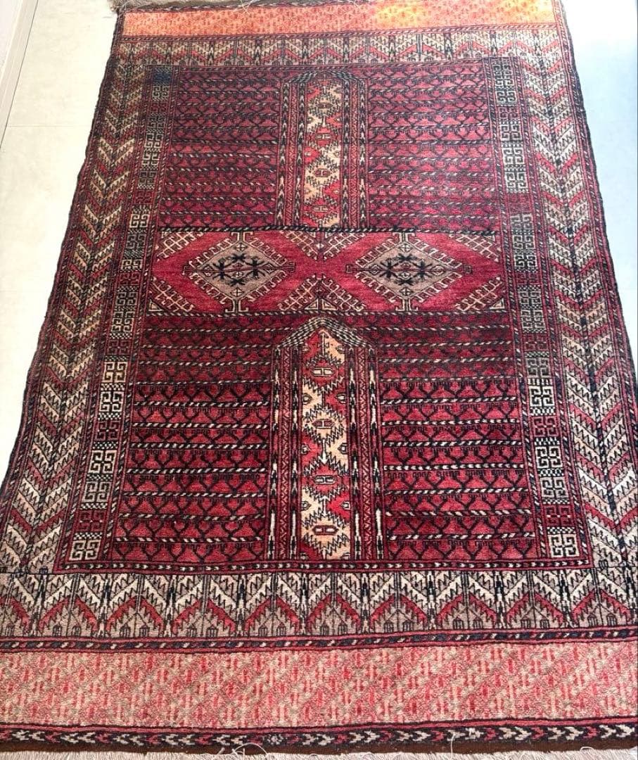 パキスタン絨毯　手織り　ペルシャ　トルクメン　アフガン　コットン　ヴィンテージ