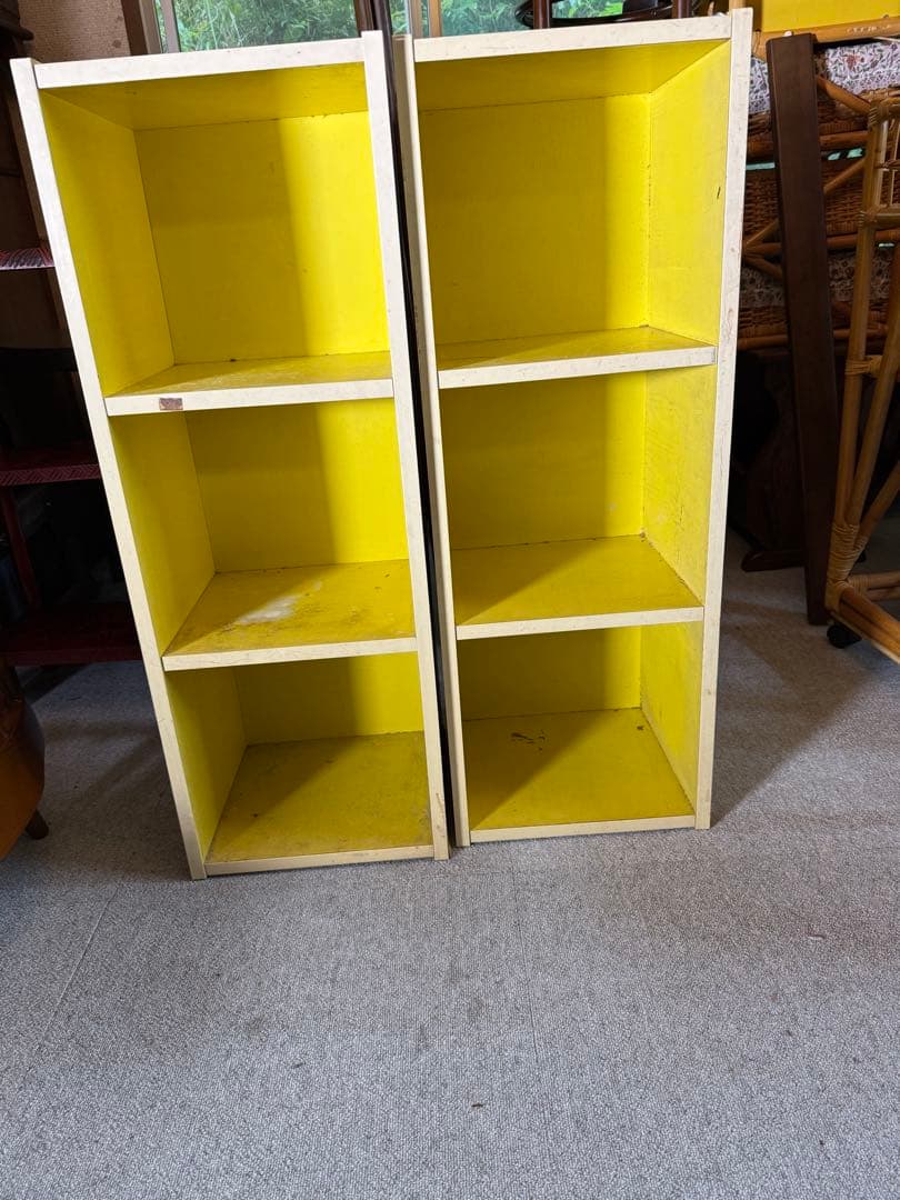 昭和レトロ 木製ラック 2個セット イエロー什器 オープン棚 インテリア収納