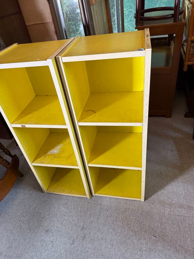 昭和レトロ 木製ラック 2個セット イエロー什器 オープン棚 インテリア収納