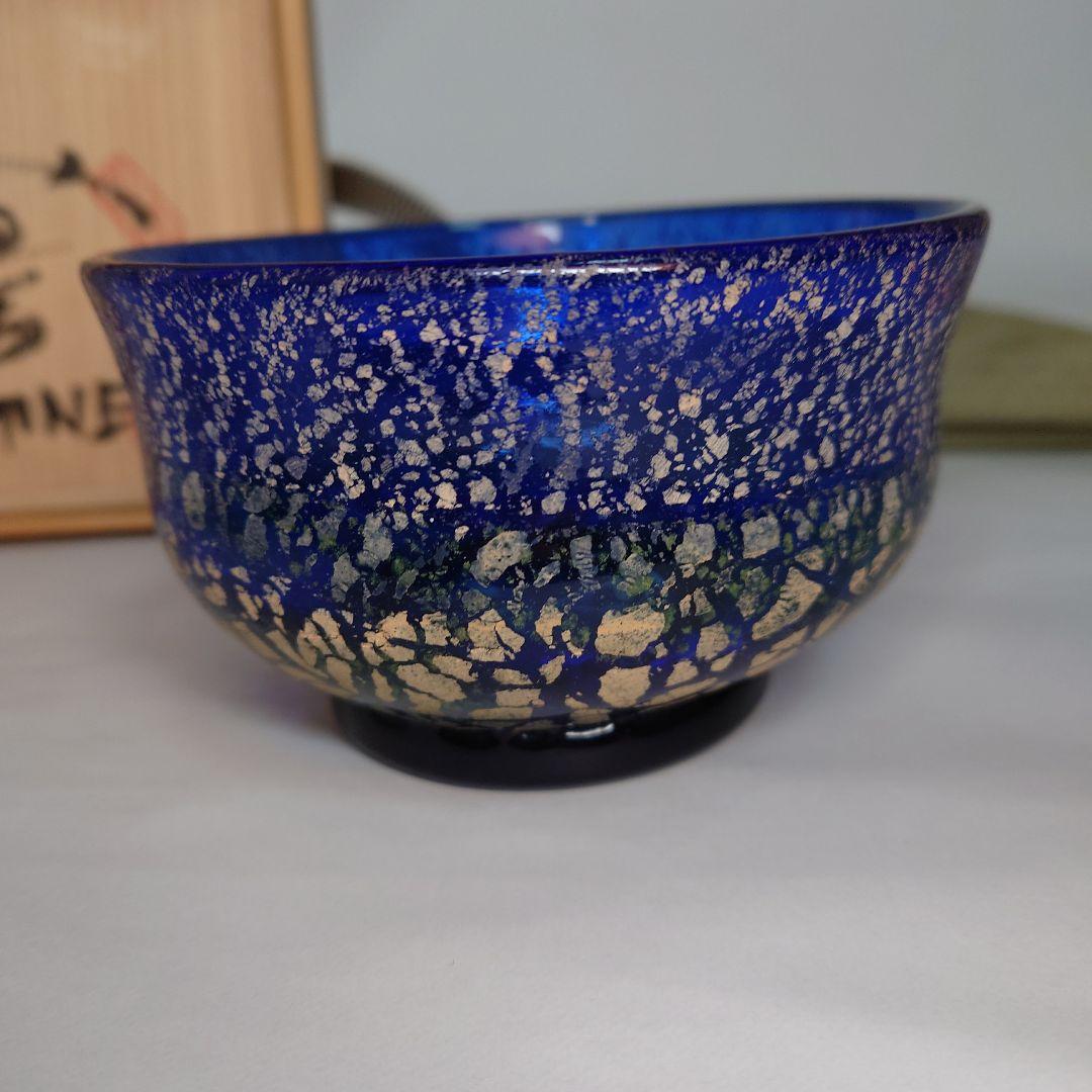 稲嶺盛吉　琉球ガラス　抹茶碗　共箱