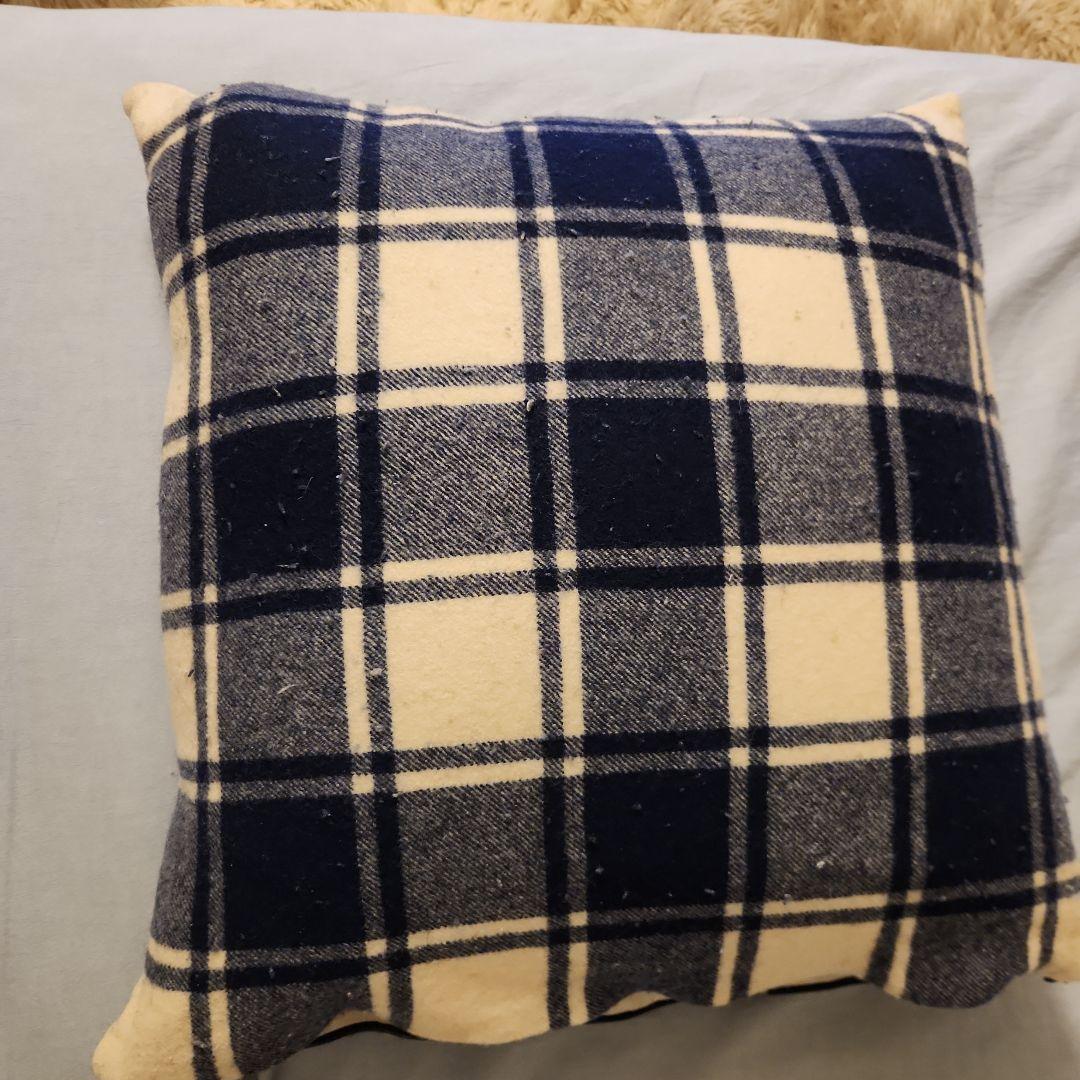 ラルフローレン　チェック柄クッションカバー ネイビー