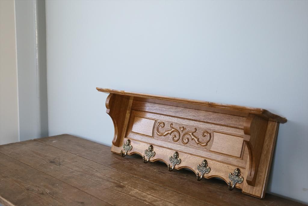 フランスアンティーク木製ウォールフック/シェルフ/壁掛けラック(86-174)