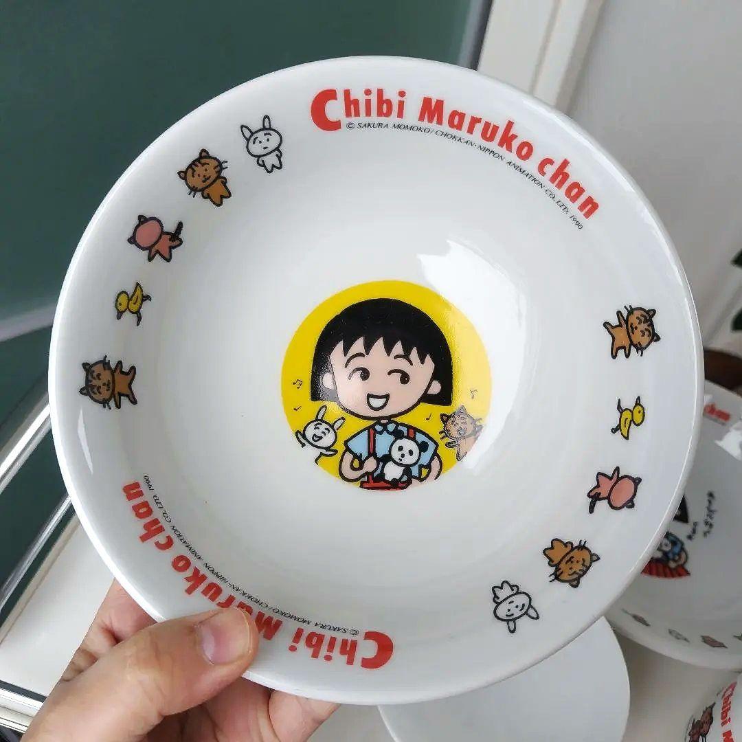 未使用極美品！1990年製 ちびまる子ちゃん 陶器製食器 レトロ 4点セット