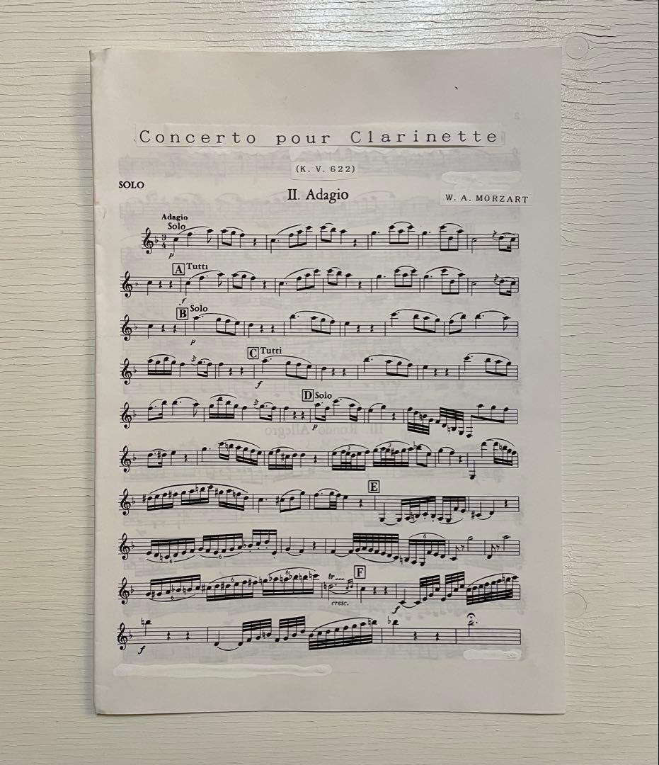 モーツァルト クラリネット協奏曲　KV622 吹奏楽楽譜 Deel2 Deel3