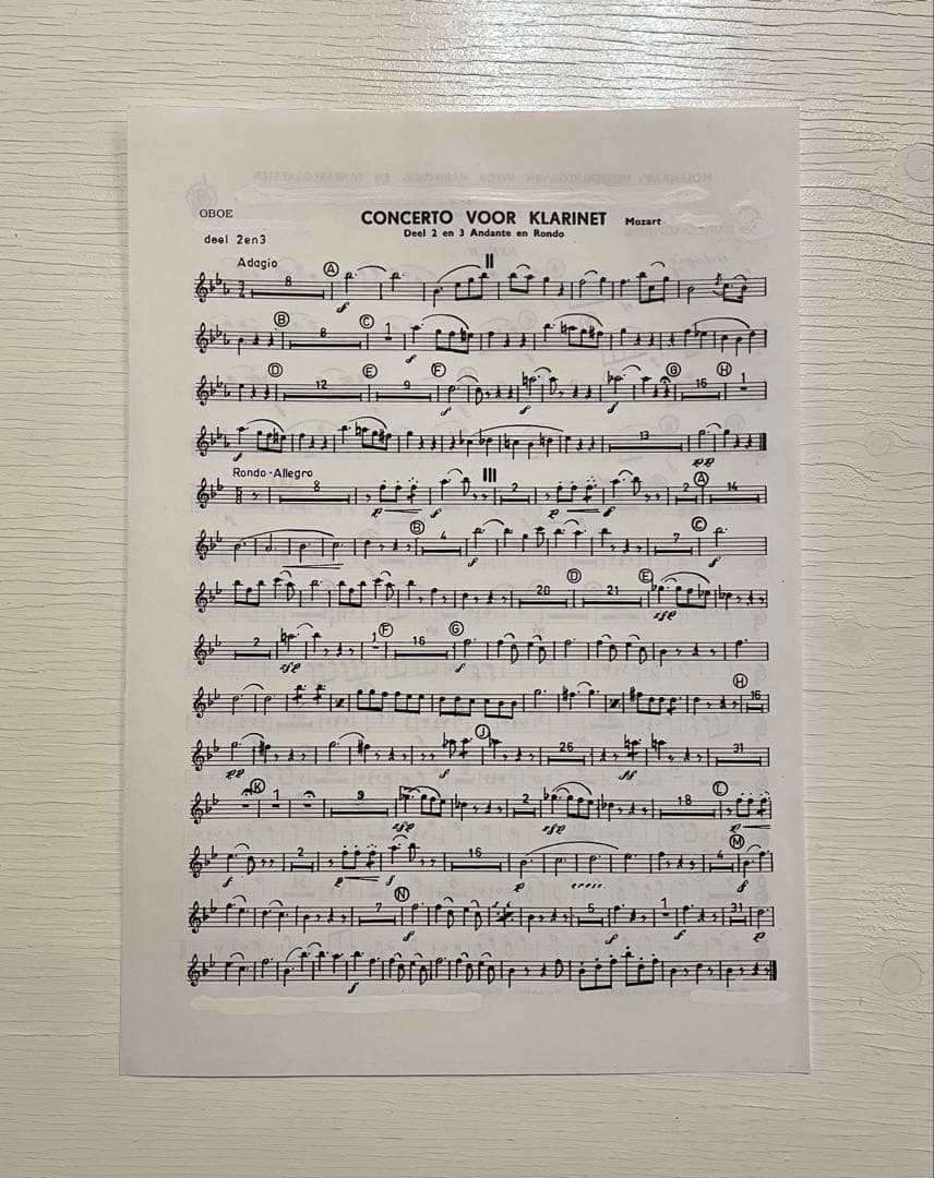 モーツァルト クラリネット協奏曲　KV622 吹奏楽楽譜 Deel2 Deel3