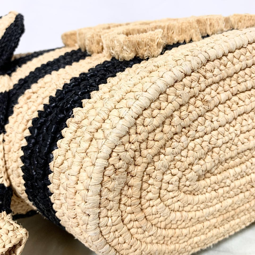 美品　ロエベ　エレファント　カゴバッグ　トート　ラフィア　アナグラム　ストライプ