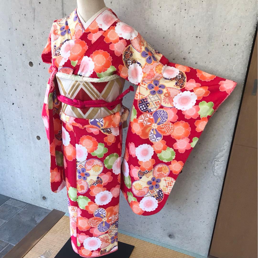 【乙葉】化繊　二尺袖　振袖　花柄　子供向け