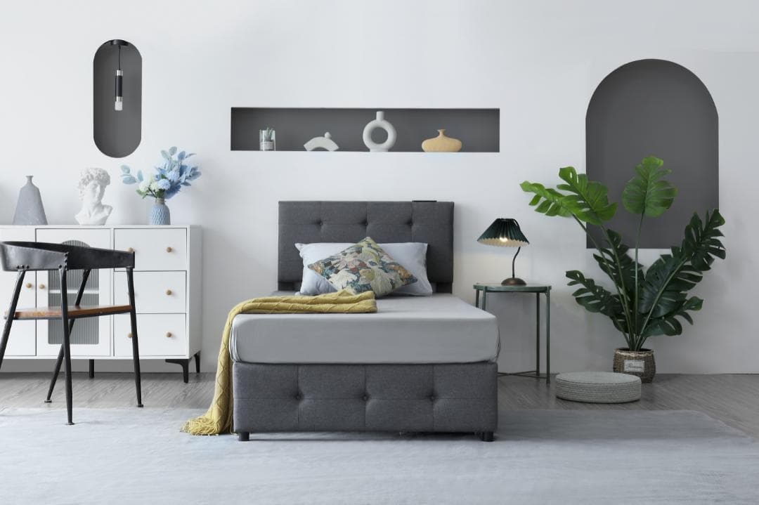 ファブリックベッド ベッドフレームのみ シングル 引き出し付きダークグレー