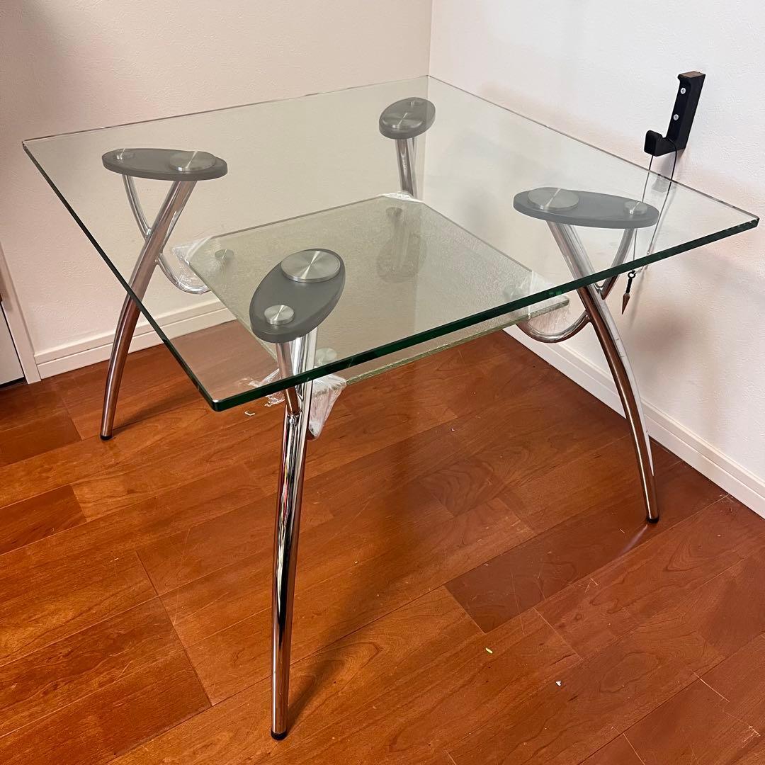 ミッドセンチュリー スクエア ガラステーブル 2段 TEMPERED GLASS