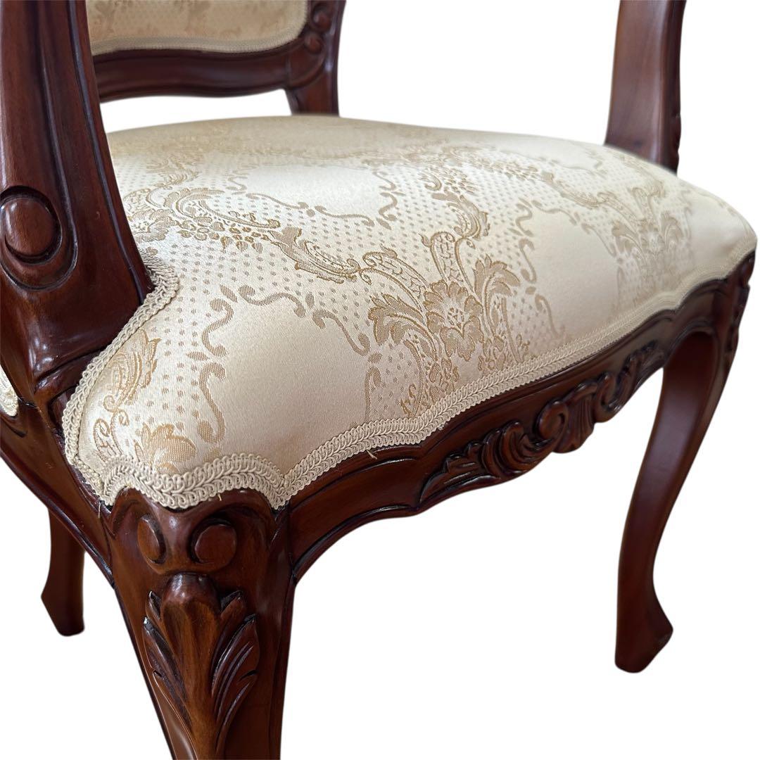 クロシオ フランシスカ チェア 肘付 アンティーク調 ブラウン 猫脚 ロココ調