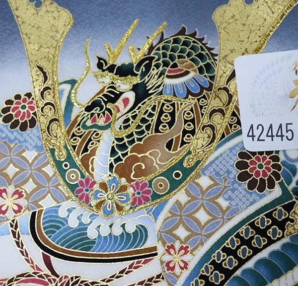 お宮参り 産着 のしめ 男児 正絹 綸子地 金刺繍 グレー 兜 NO42445