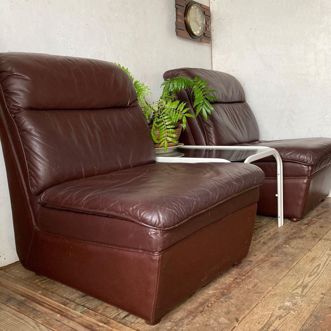 2脚セット 国産ヴィンテージ レザーソファ レトロ