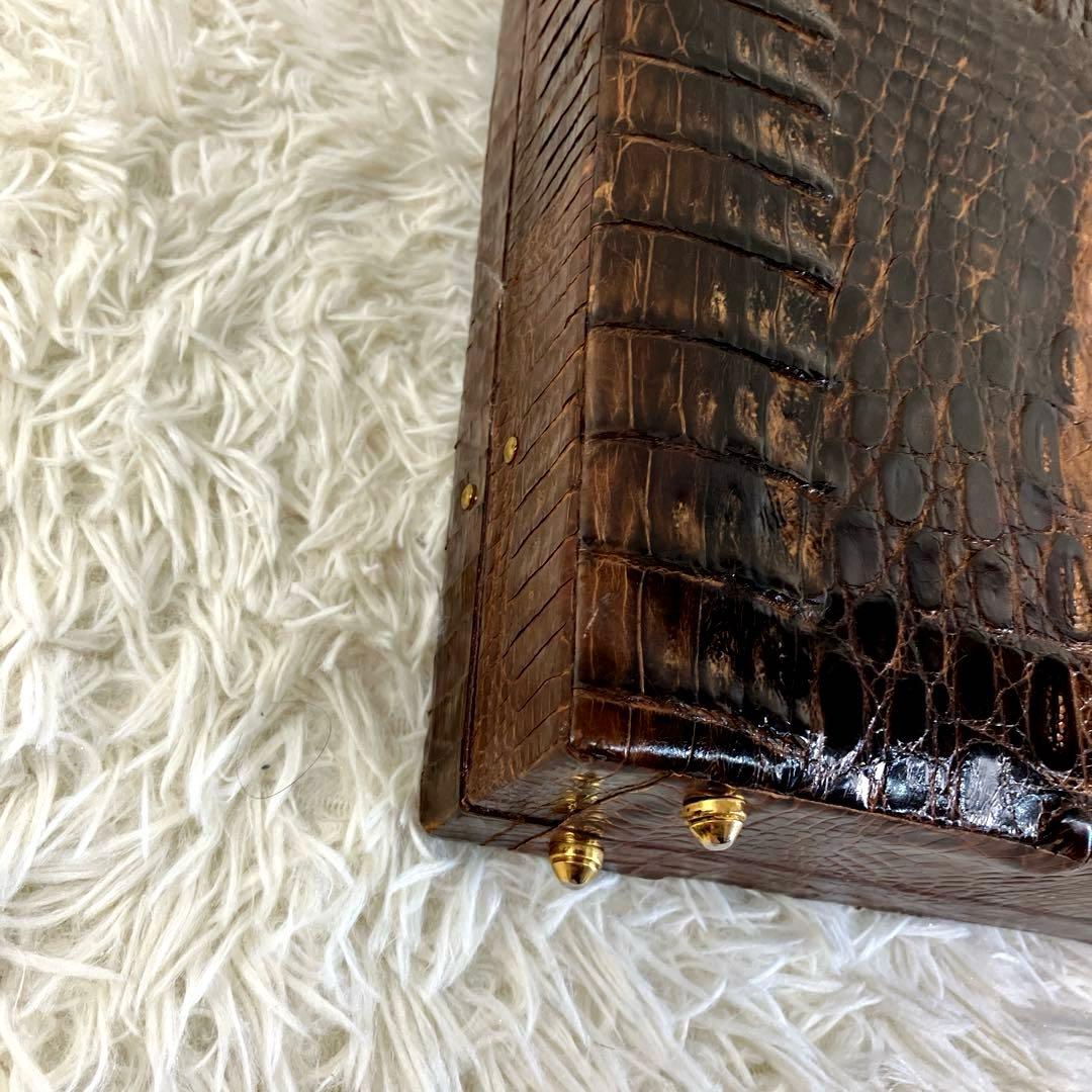 クロコ　トランクケース　カイマン　ダークブラウン　本革　amilet