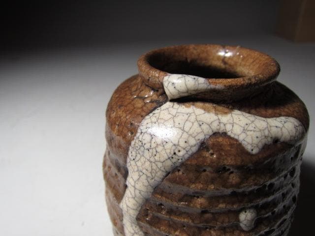 ○古萩茶入「遠山」裏千家六代 六閑斎花押 淡々斎追書 二重箱 替え仕覆k541