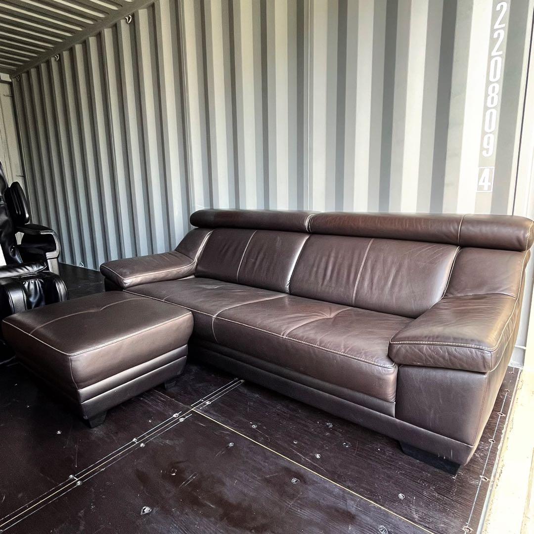 取付無料！カリモク家具 ZU53 本革リダークブラウンソファ・オットマン✨