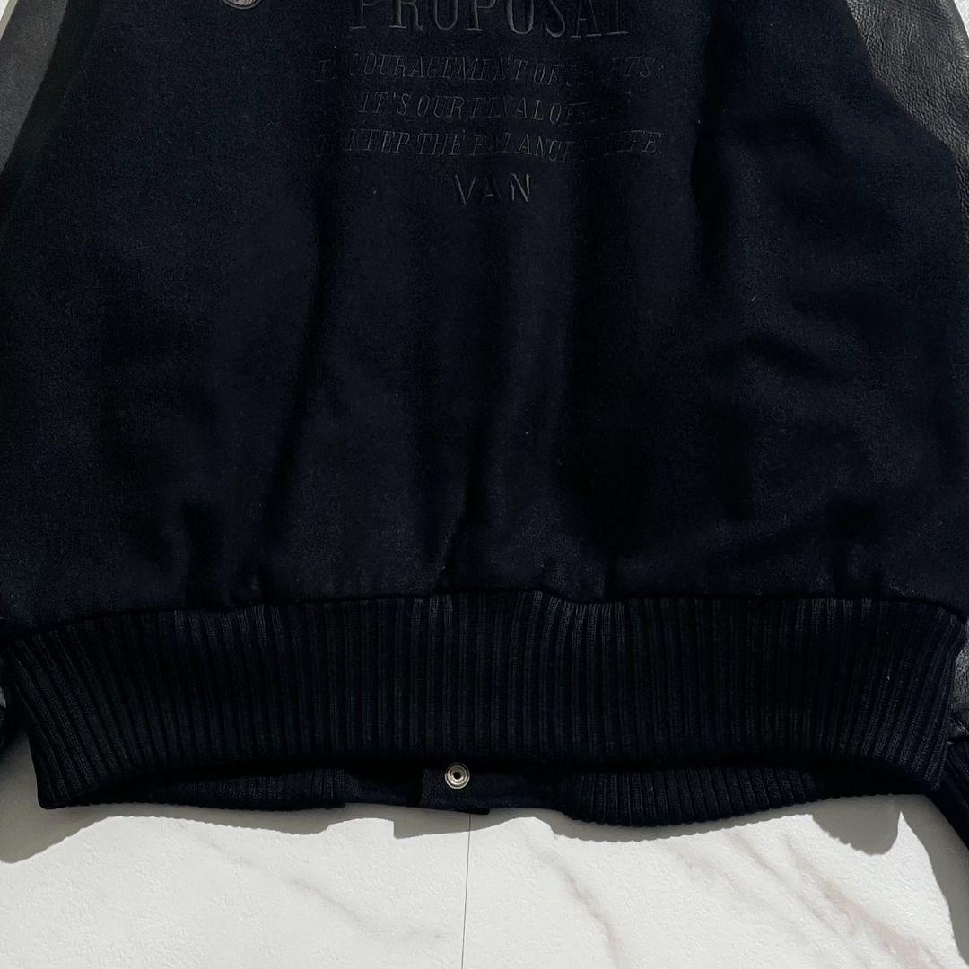 相当/希少✨ VAN JACKET スタジャン アーチロゴ 黒 牛革 ワッペン