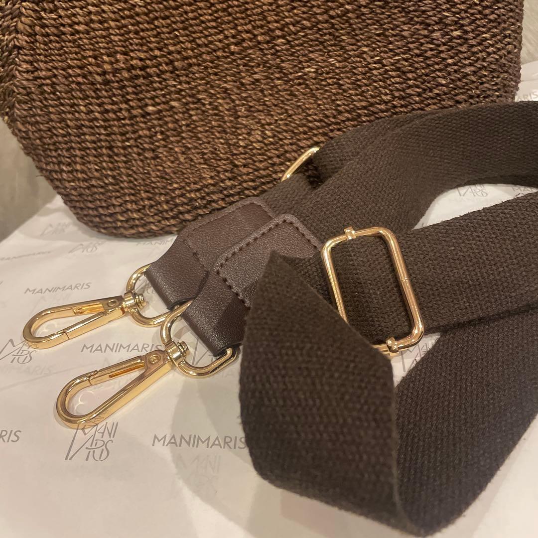 Manimaris アバカボストン mini チョコかごバッグ　ショルダー紐付