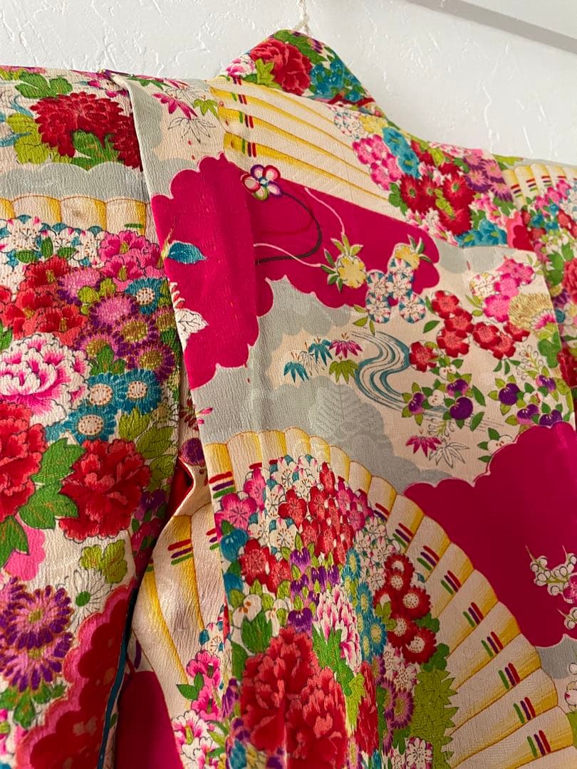 七五三　3歳　アンティークお着物セット　ハンドメイド　正絹総絞りの被布コーデ