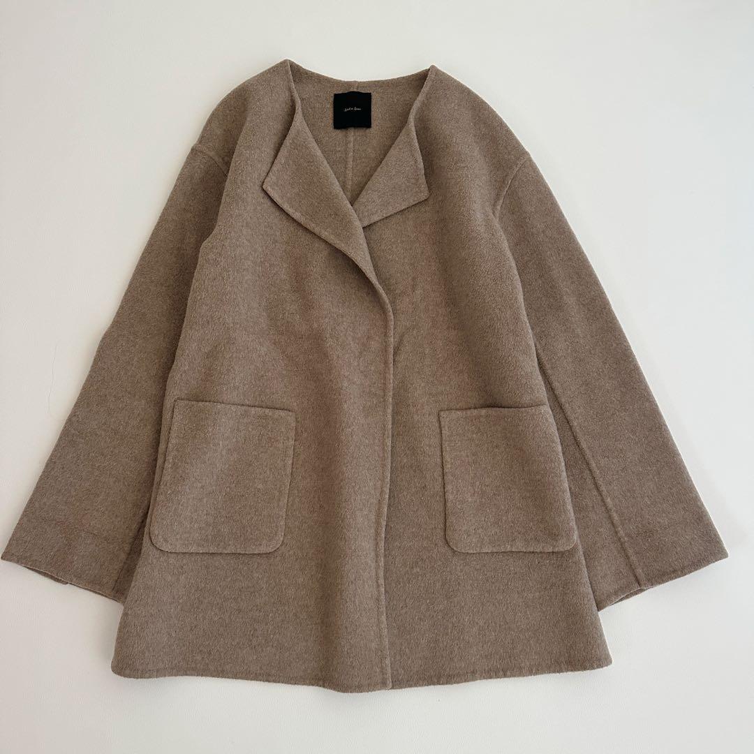 Spick & Span ノーカラーリバーコート ミドル丈 ウール ベージュ