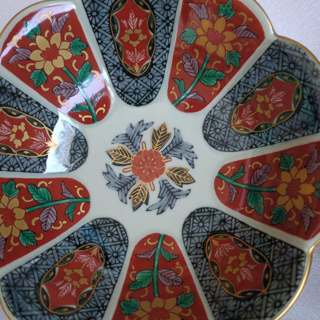 波佐見焼　林九郎窯　十方割花地紋　小鉢揃　5枚　菊割鉢　輪花鉢　金彩　古伊万里