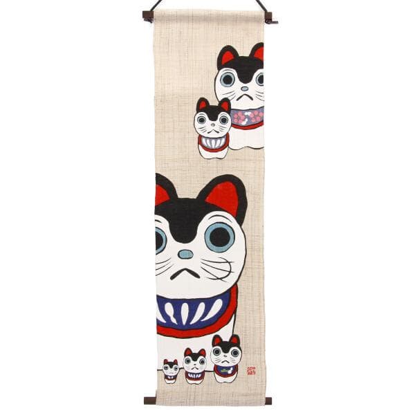 型染めタペストリー　招福張子犬尽くし　麻100％ 日本製 開運招福 張子犬