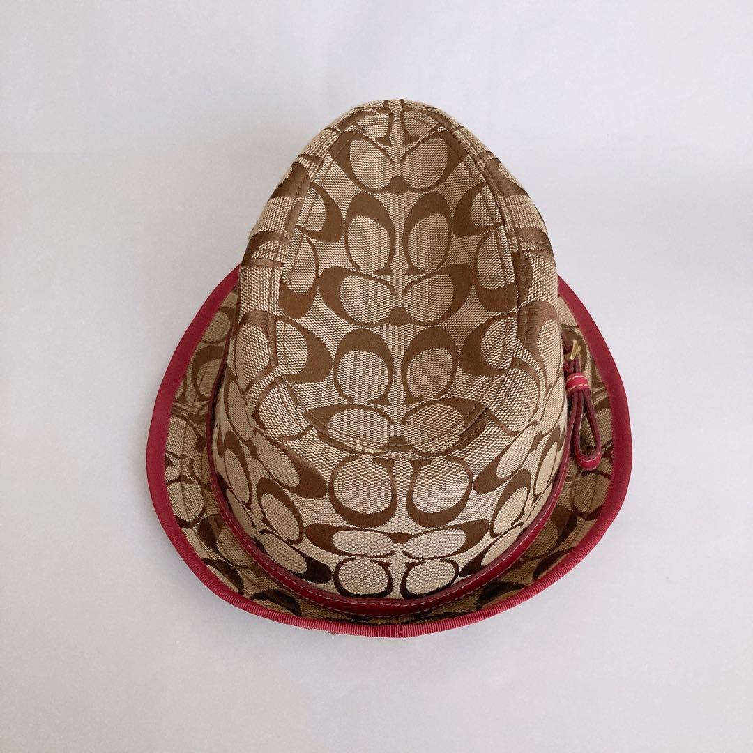 未使用　COACH トリルビーハット　シグネチャー　ピンク ブラウン系　帽子　S