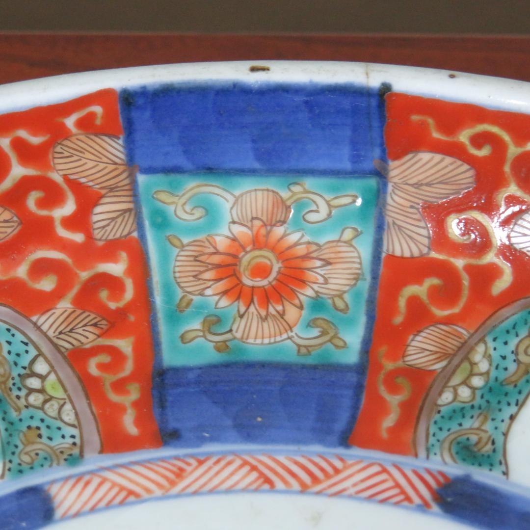 古伊万里 鳳凰 唐草 冨貴長春 ニュウ 窯傷あり 色絵付 草花文様