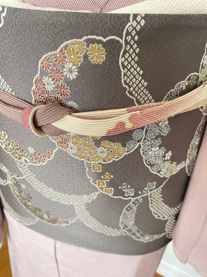 ねここねこねこ様リクエストしつけ付き 万筋江戸小紋正絹着物帯セットと唐織袋帯