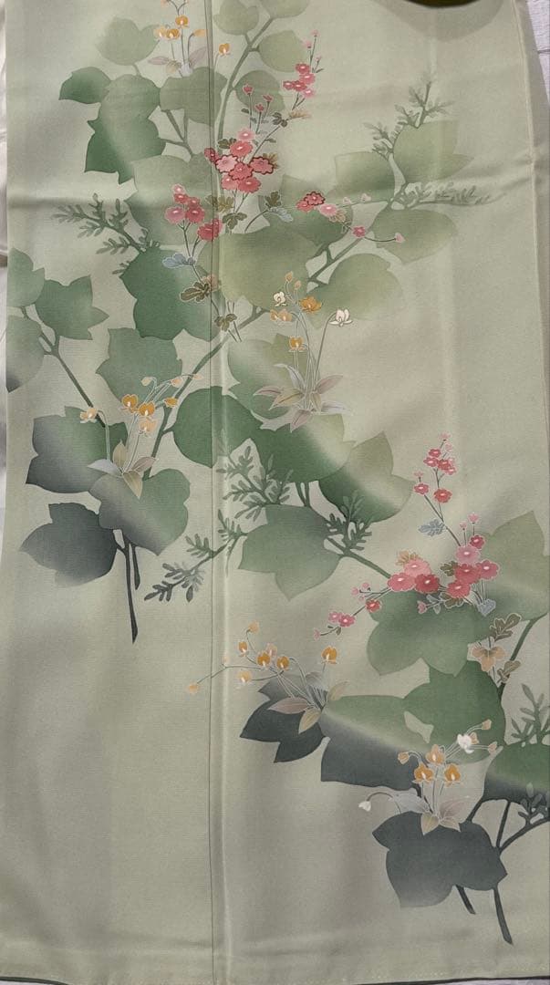 h*o様 付け下げ訪問着 花柄 グリーン パールトーン加工 卒入学お付添 帯、帯