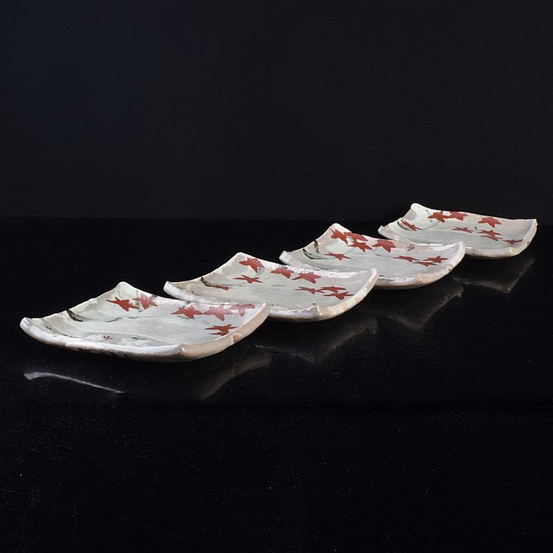 志野焼　虎渓山　水月窯　雲綿手　角皿　四客　共箱　V　R7624