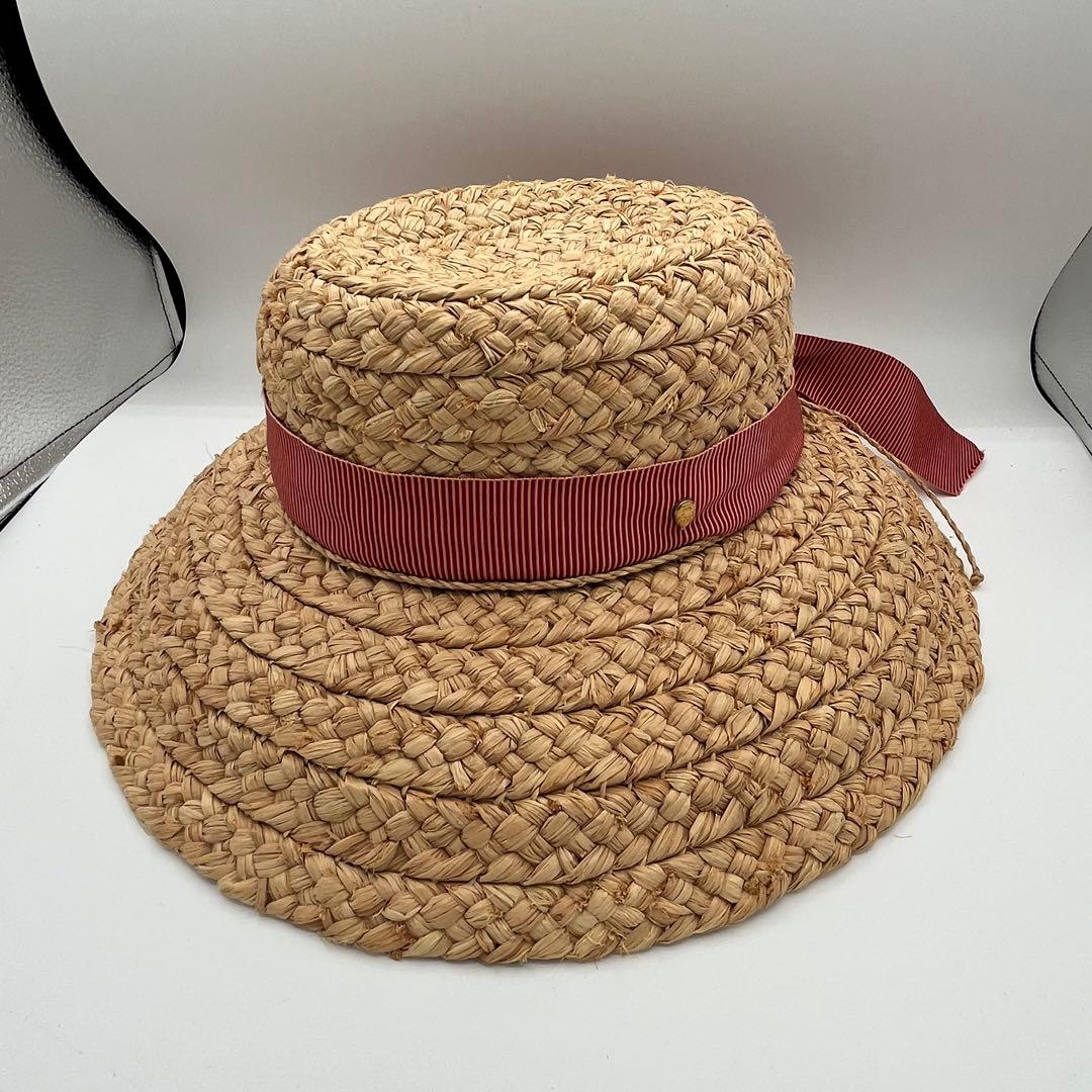 ヘレンカミンスキー　麦わら帽子　ラフィア　赤リボン